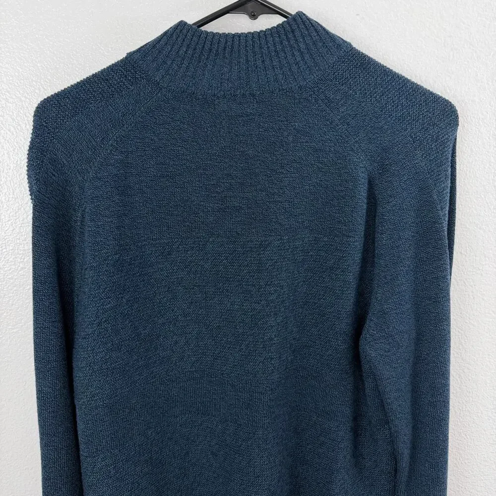 Smartwool Ripple Ridge Sweater Mens Medium Blue Half Zip Ribbed Merino Blend *